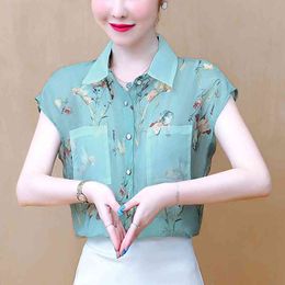 Chiffon Shirt Women's Short Sleeve Summer Style Loose Fashion Printed Top Blusas Femininas Elegante 827B 210420