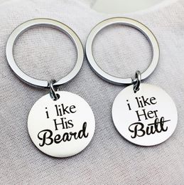 i like her butt his beard keychains Lovers key chains gift for wife husband round statement couple ring