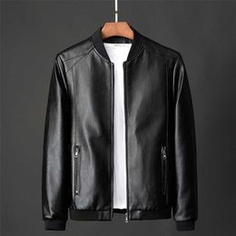 Men's jackets leather bomber jacket leather for men's Korean style slim thin trendy clothes mens faux fur coats 211008
