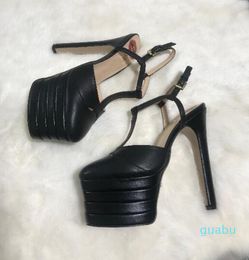 Fashion trendy big brand sandals stiletto high-heeled super high platform round heel with buckle belt five-pointed star lipstick lip 6652