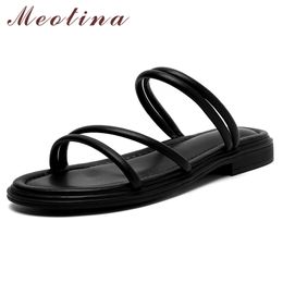 Shoes Women Narrow Band Slippers Flat Sandals Square Toe Slides Concise Ladies Footwear Beach Black 34-40 210517