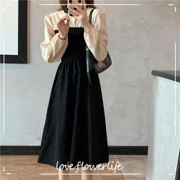 Elegan Dress Korean Spring Long Sleeve O-Neck Kawaii Dress Women Preppy Style Slim Party Midi Dress Female Winter 210521