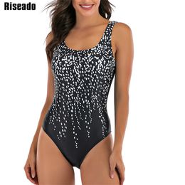 Riseado Sport One Piece Swimsuit Women Competition Swimwear Swim Cross Bandage Swimming Suits for Women U-back Bathers 210407