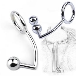 Gay Butt Plug Stainless Steel Metal Anal Hook With Ball Penis Ring For Male Anal Plug Dilator Penis Chastity Lock Cock Ring 210720