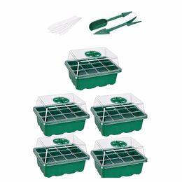 5-Pack Seed Starter Trays Seedling Tray (12 Cells Per Tray) Humidity Adjustable Switch Garden Decor Accessories Planters & Pots
