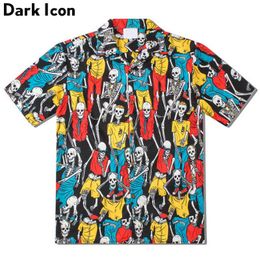 Skulls Full Printed Street Shirts Men Summer Short Sleeved Shirts for Men Hawaii Shirts Man Top 210603