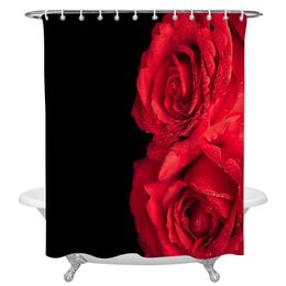 Shower Curtains Rose Flower Red Print Polyester Fabric Home Bathroom Decor Large Waterproof Curtain