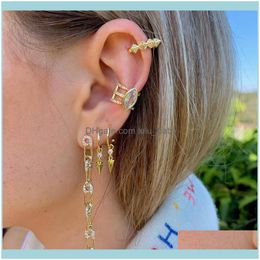 Hie Jewelryhip Hop Crystal Rhombus Spines Ear Bone Clip Without Holes For Women Fashion Charms Earrings Jewelry 90S Style Friendship Hoop &