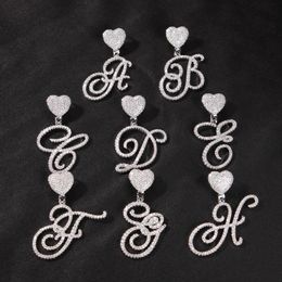 CZ Custom Heart Clasp Artistic font Initial Letter Pendant Necklace Iced Out Cubic Zirconia Mens Women Jewellery