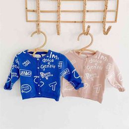 0-3Y Boys Girls Autumn Baby Graffiti Coats Kids Sweet Long Sleeve Knitted Coat Toddler Winter Clothes 210417