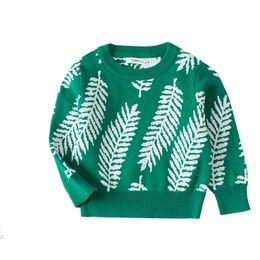 Autumn Winter Pullover Baby Girl Green Leaves Jacquard Pattern Boys Cotton Toddler Sweaters Kids Sweater 210417