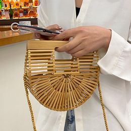 Evening Bags 2021 Summer Luxury Designer Handbags For Women Shoulder Bag Hollow Out Bamboo Woven Beach Mobile Phone Wallet Bolsos