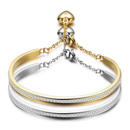 1 Row Cz Stone Titanium Steel Role Chain Women Open Cuff Bangles Bracelets Charm Jewellery Gift Gold Silver Colour Drop Shipping Q0717