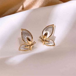 Charms Ear Stud Clip Rings 925 Silver Needle Fashion Small Butterfly Super Fairy Personality Simple Net Red High Sense Temperament Crystal Female