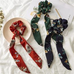 INS 5 Colours Vintage Hair Scrunchies Bow Women Accessories Hair Bands Ties Scrunchie Ponytail Holder Rubber Rope Decoration Big