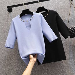Knitted Pullover Korean O-neck Knitwear Fashion Women Thin Short Sleeve Sweater Cool Summer Ropa Mujer Soft Jumper Tops 210604