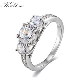 Cluster Rings Kaletine 925 Sterling Silver Jewellery Classic Engagement For Women Men 6.5mm Heart And Arrows 1 CZ Three Stone Ring