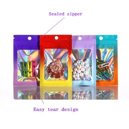 Laser Zipper Bag Cosmetic Packaging Self Sealing Bag Clear Holographic Jewelry Thick Aluminum Foil Self seal Bags LX4475