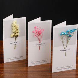 Valentine Flowers Greeting Cards Party Favour Gypsophila Dried Flowers Handwritten Blessing Gifts Card Wedding Invitations w-01353
