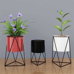 Durable Geometric Metal Flower Pot Stand Indoor Garden Plant Holder Display Planter Iron Flower Stand Gardening Supplies S/L 210615