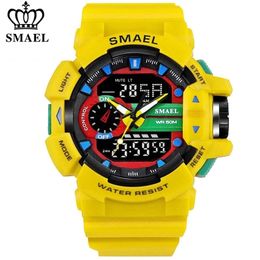 SMAEL Men Sports Watch Military Watches LED Quartz Dual Display Waterproof Outdoor Sport Men's Wristwatches Relogio Masculino 210329