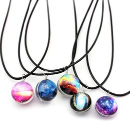 Dreamy Starry Nebula Space Galaxy Universe Necklace Double-sided Glass Ball Pendant Black Letter Chain Necklaces Women Girls Gift