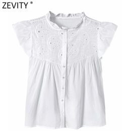 women fashion stand collar hollow out embroidery casual smock blouse office ladies pleats sleeve shirt blusas tops LS7148 210420