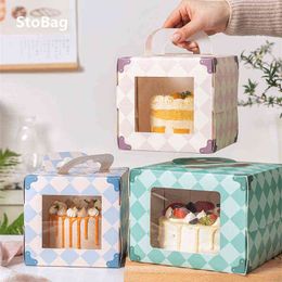 StoBag 10pcs/Lot 4 Inch Cake Packaging Paper Box Birthday Wedding Event & Party Bakery Gift Favour With Clear Transport Window H1231