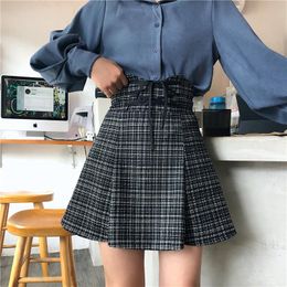 Skirts Autumn Harajuku Cute Punk Style Big Size High-waisted Fishtail Skirt Black Chequered Lace-up A-shaped Fashion Short M-4XL