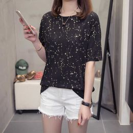 Plus Size Golden Star Tops Women 2021 Summer Fashion Loose Short Sleeve T-shirt Oversize Shining Ulzzang Graphic Korean Tshirt X0628