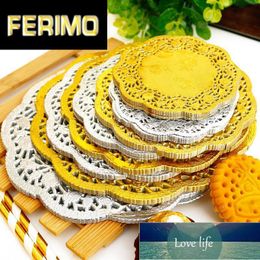 50pcs Round Gold Silver Paper Lace Doilies Cake Place Mat 6.5/7.5/8.5in Party Wedding Gift Decoration Disposable Tableware Dinnerware Factory price expert design