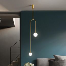 Nordic Creative Modern Designer Dining Room Bedroom Bedside Pendant Lights Gold Single Hanging Lamp Geometric Line Light Fixture Lamps