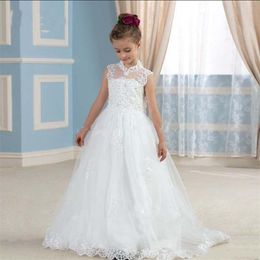 Gorgeous Flower Girl Dress For Wedding Girls Party with Lace Appliques Beading Tulle A-line Princess Custom