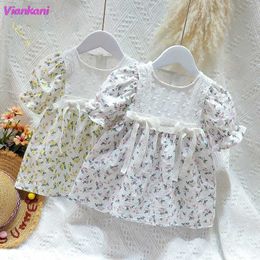 Toddler Girl Summer Dress 2021 Little Daisy Floral Baby Princess Short Sleeve Lace Bow Casual Cute Kids Children Print Clothes Q0716