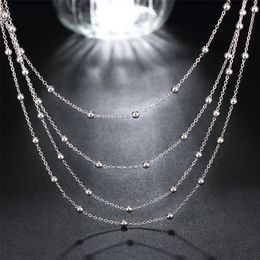 925 Silver Fashion Round Smooth Beads Necklace Silver Chains Choker Women Layered Necklaces