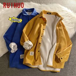 RUIHUO Corduroy Shirts For Men Clothing Blouse Long Sleeve Flannel Fashion Vintage Clothes 2XL Spring 220215