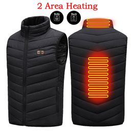 Мужские жилеты 2 места с подогревом жилет мужчины женщин USB куртка отопление термальная одежда охотничья зимняя мода тепло черный 5xL 6xL