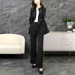 Plus size women's S-5XL office female suit pants two-piece High quality ladies jackets for autumn and winter Slim flared 210527