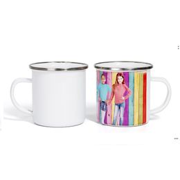 new 12 oz Sublimation Blank Enamel Coffee Mugs Portable Tumblers With handle Stainless Steel Water Cup EWB7185