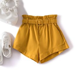 Loose Shorts women Summer Thin Flower Bud Waist Pocket Casual All-match High Wide Leg shorts With belt 210420