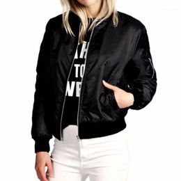 Women's Jackets Women's Wholesale- Womens Ladies Classic Padded Bomber Jacket Vintage Zipper Up Biker Coat Female Basic Coats Black Red