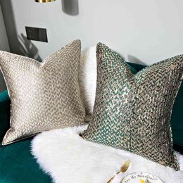 DUNXDECO Cushion Cover Decorative Pillow Case Modern Simple Luxury Leaf Jacquard Champagne Coussin Sofa Chair Square Bedding 210401