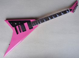 Pink Left Hand V Shaped Electric Guitar with HH Pickups,Rosewood Fretboard