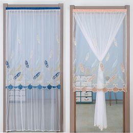 White Curtain Colourful Embroidery of Leaves Coffee Yarn Pure Short Curtain for Bar Kitchen Cabinet Door Children's Room F0421 210420