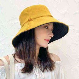 New Double-faced Women Bucket Hat Candy Color Sunscreen Hat Outdoor Travel Cycling Caps Fishermen Hats Hip Hop Panama Cap G220311