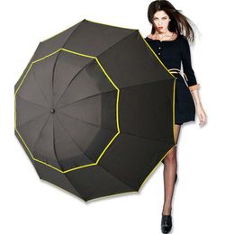 130cm Double Wind Resistant Umbrella Rain Woman Windproof 3Folding Umbrellas Men Outdoor Family Travel Business Large Paraguas 210626