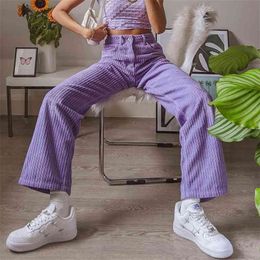 Waataak Winter Purple Corduroy Pant High Waist Sweatpants Cotton Skinny Pockets Harajuku Y2K Trousers Casual s 210629