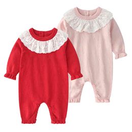 Spring Autumn born Infant Baby Girls Lovely Lace Rompers Clothing Kids Girl Long Sleeve Clothes 210429