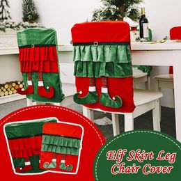 Chair Covers 2023 Christmas Washable Removable Stretch Seat Cover Home Decoration Elfs Skirt Hanging Legs Red Feet Green