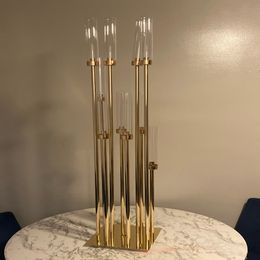 Wedding Decoration Table Centerpiece Metal Gold Trumpet Vase Stand flower stand cylinder vase for event decor senyu558